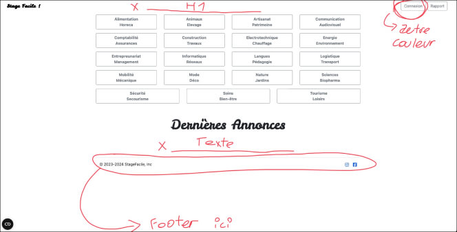 Capture d'écran des performances du site internet Stage Facile